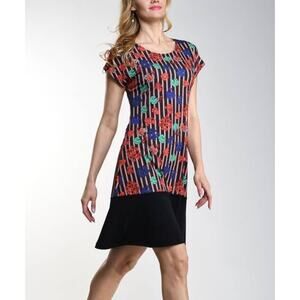 Lbisse Black Coral Stripe Floral Shift Dress 1X Travel Friendly